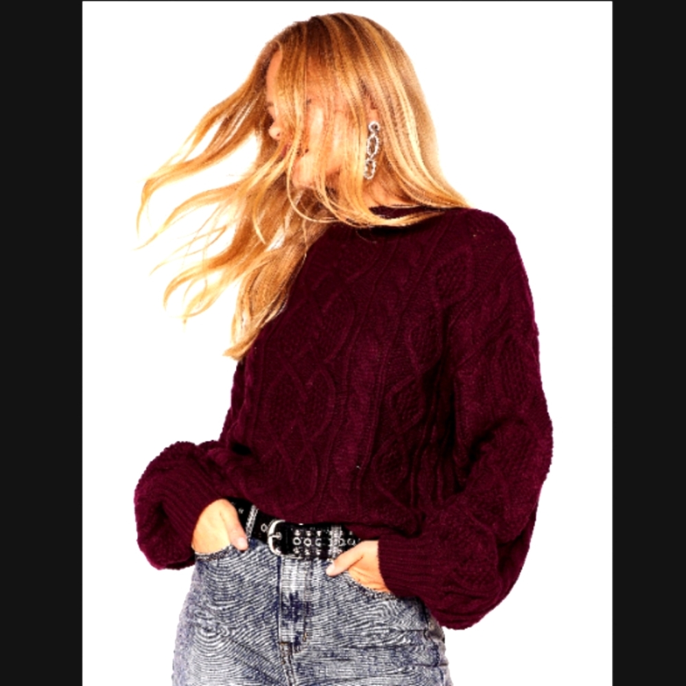 NWT chunky cable knit sweater | NASTY GAL  | maroon, purple - size S
